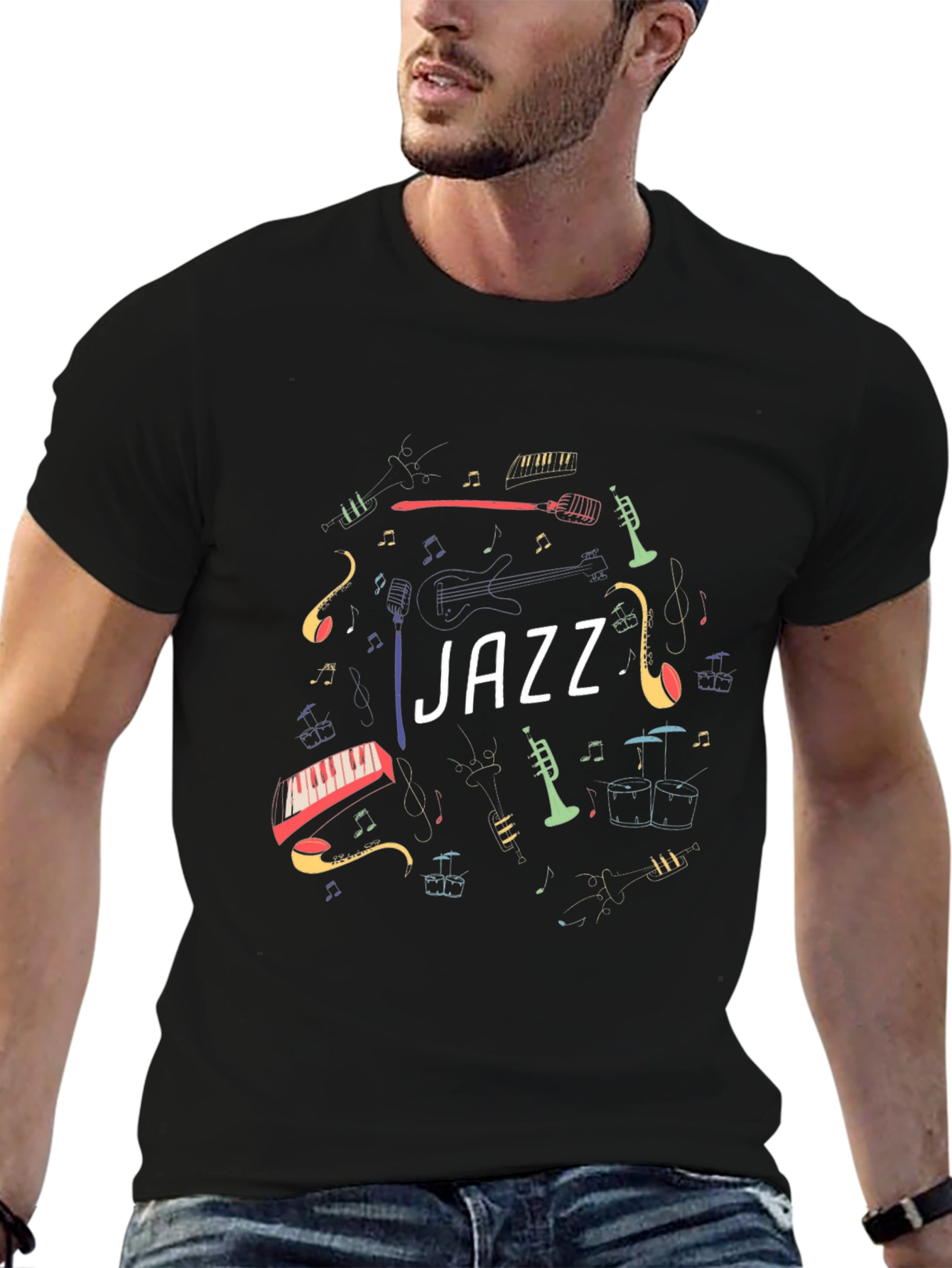 Jazz Music Instrument Graphic Black T-Shirt