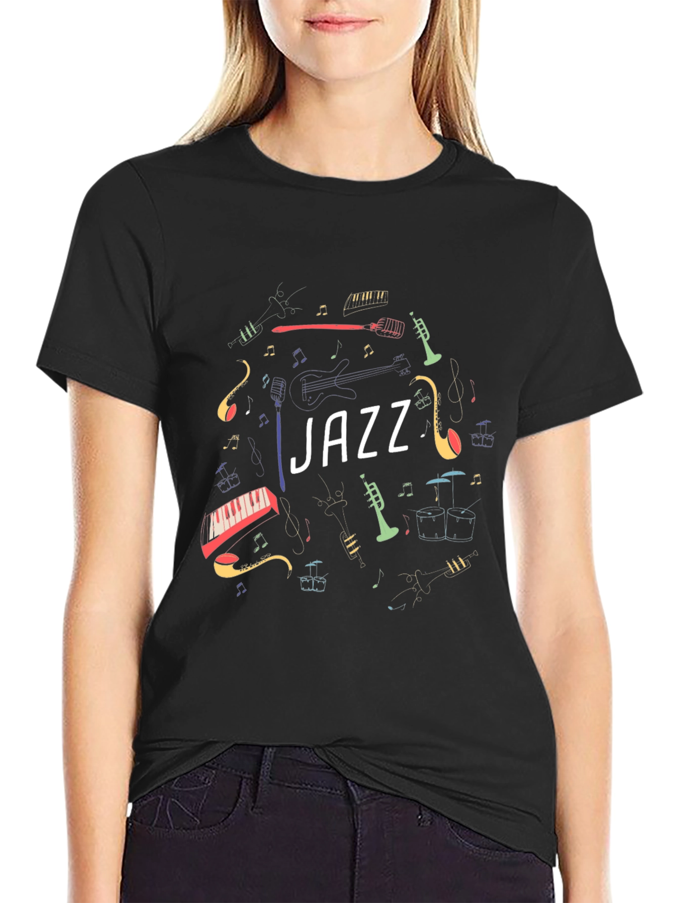 Jazz Music Instrument Graphic Black T-Shirt