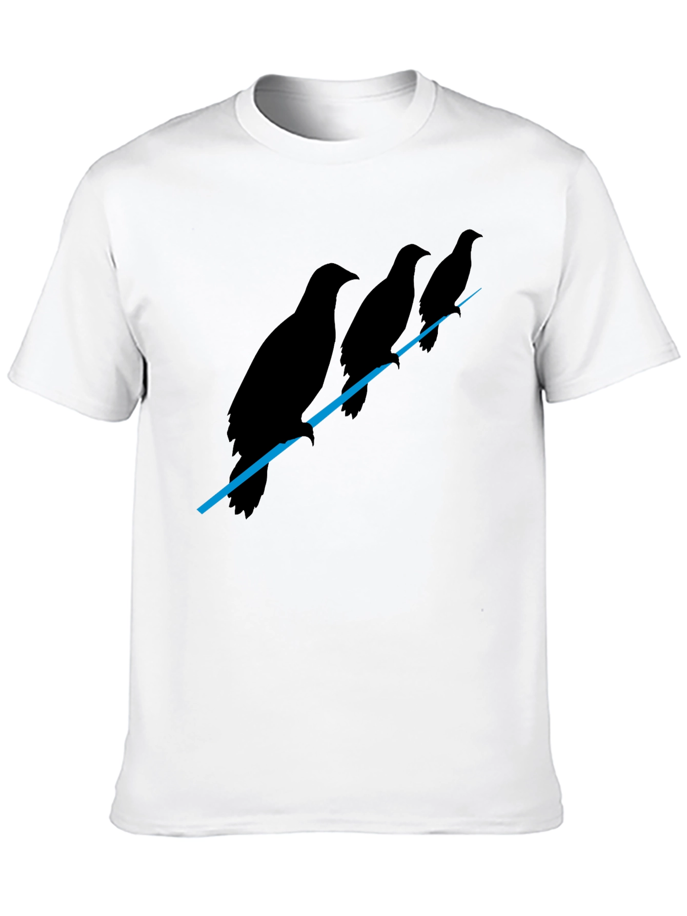 Mens Black Raven Birds on Wire Graphic T-Shirt