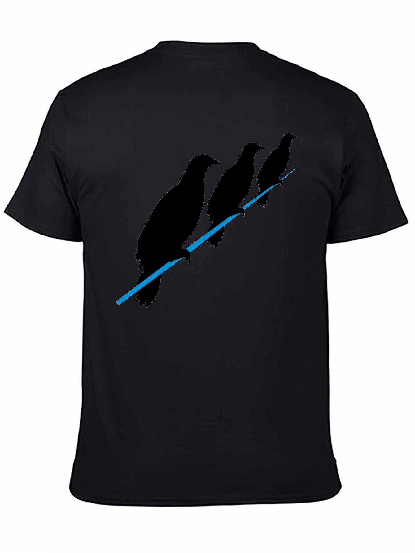 Mens Black Raven Birds on Wire Graphic T-Shirt