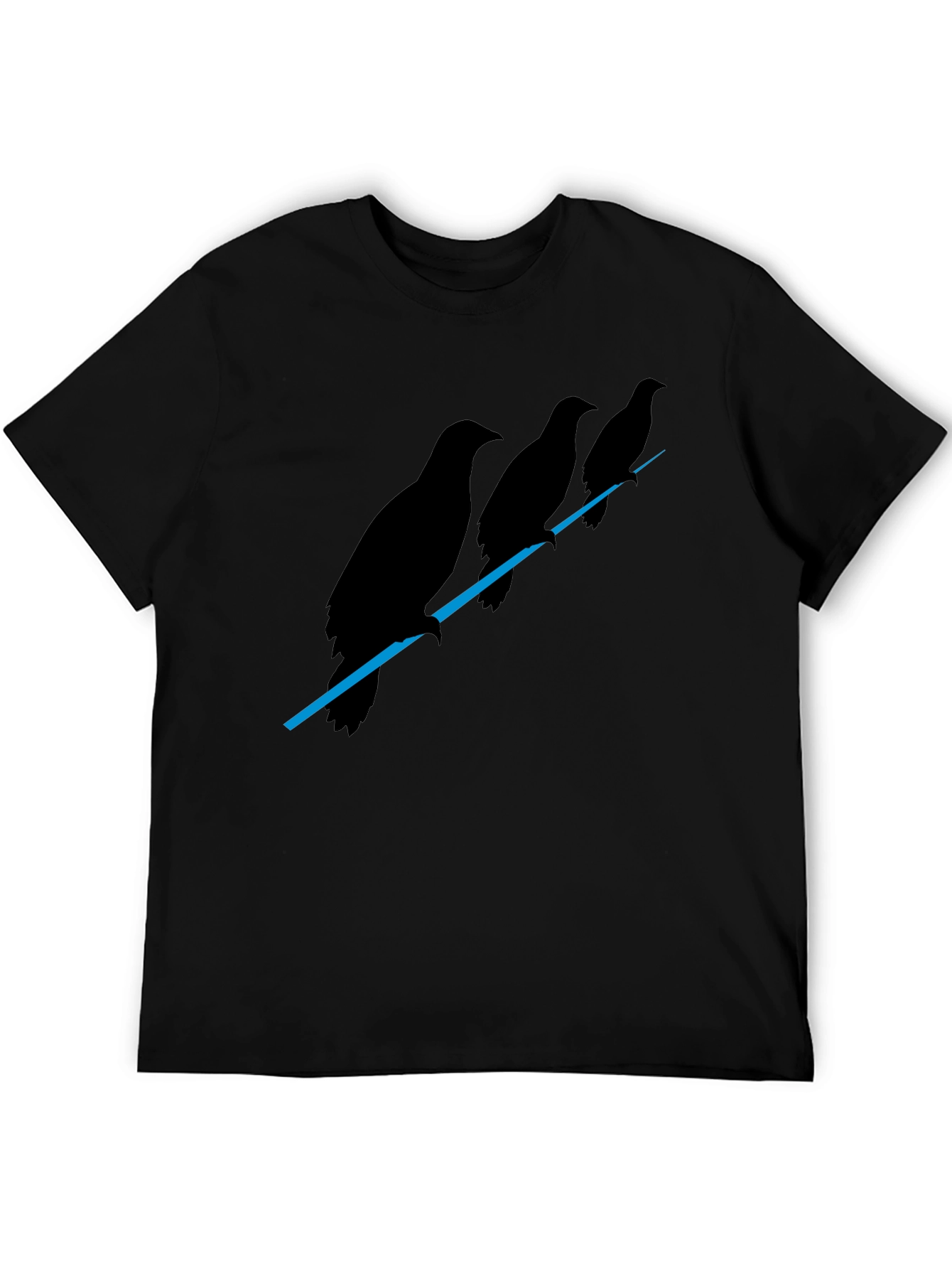 Mens Black Raven Birds on Wire Graphic T-Shirt