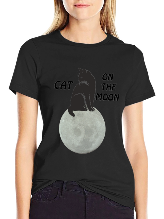 Cat On The Moon Graphic T-Shirt - Black
