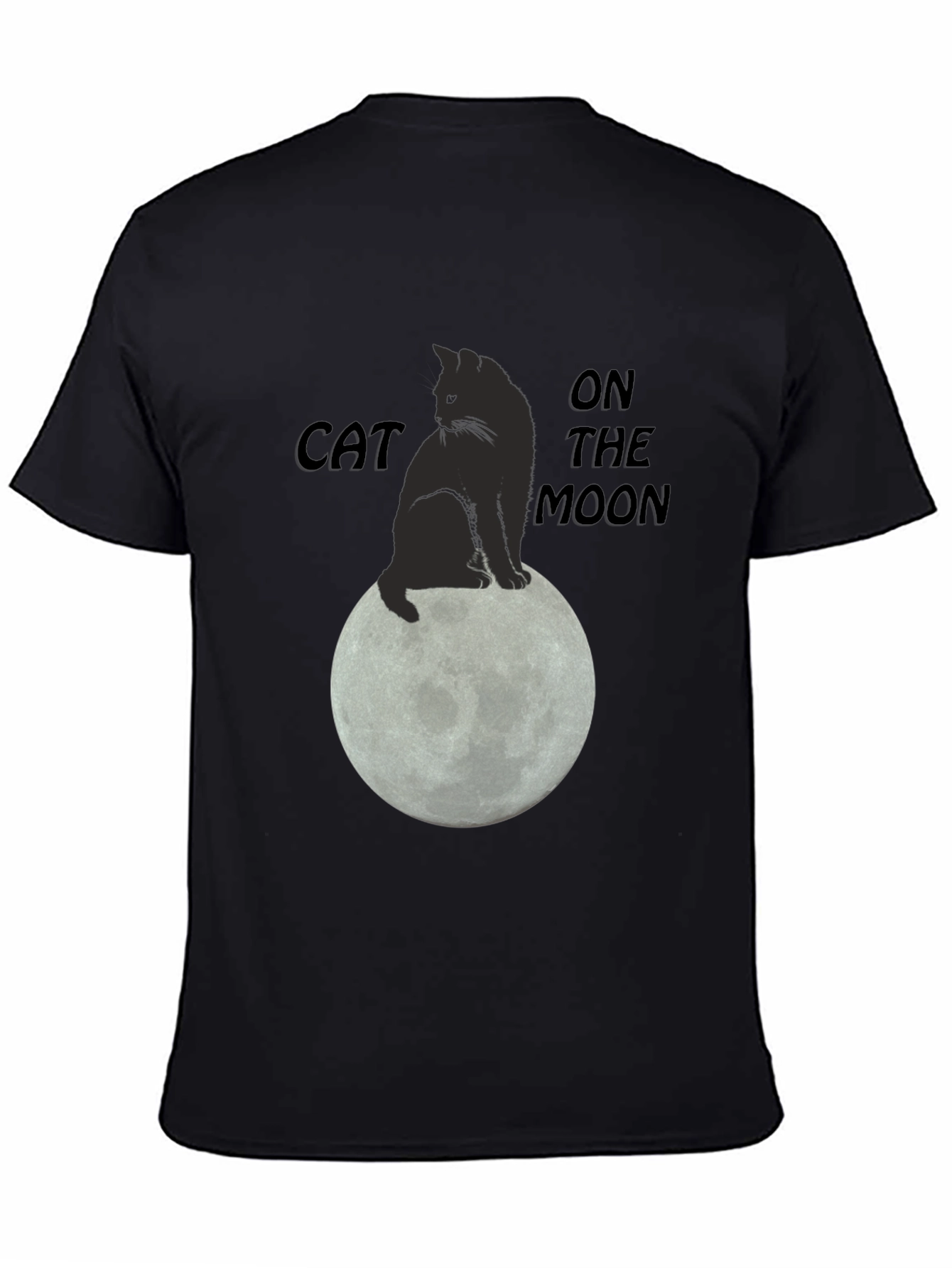 Cat On The Moon Graphic T-Shirt - Black
