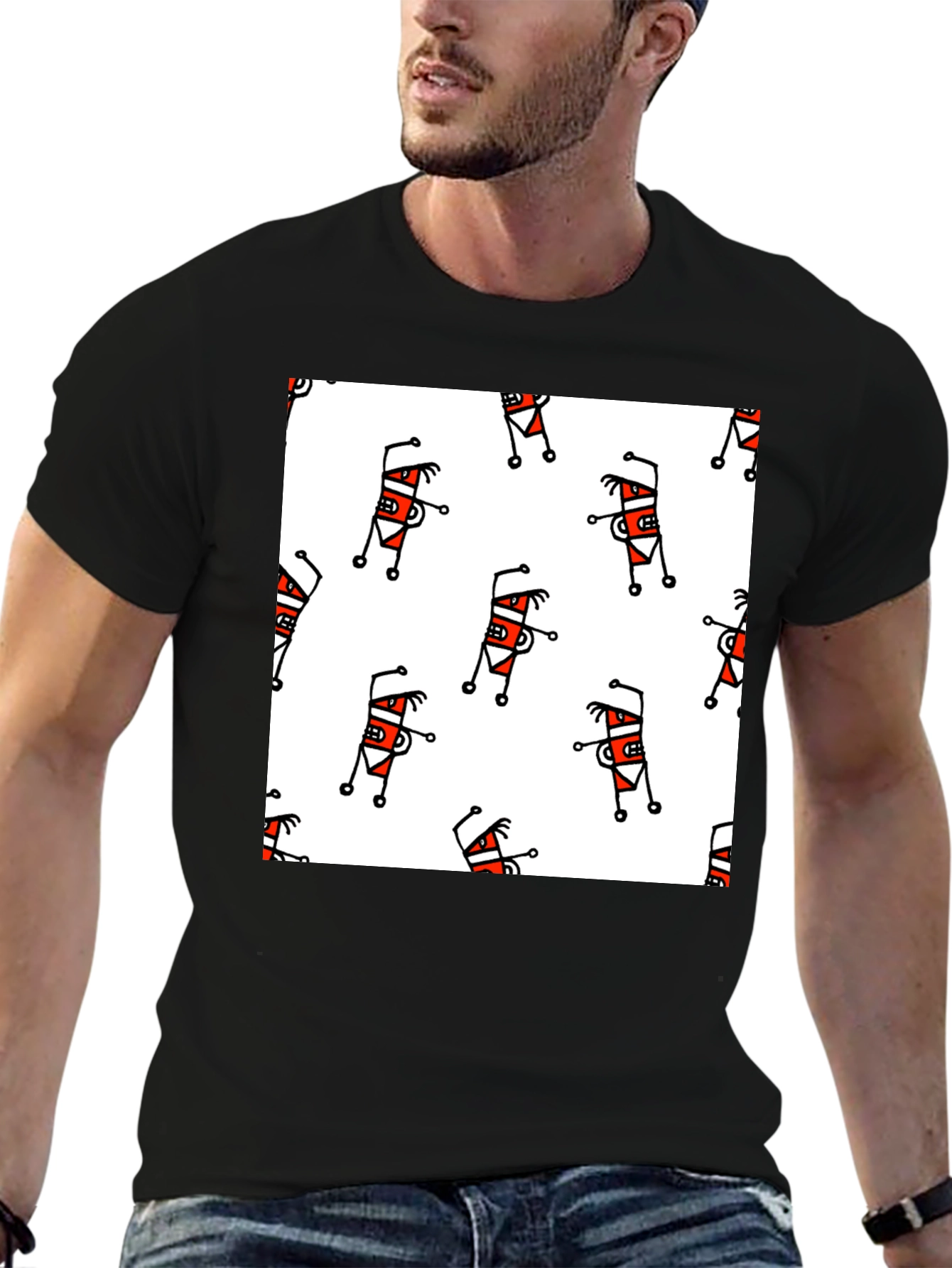 Funky Cartoon Pattern T-Shirt - Black