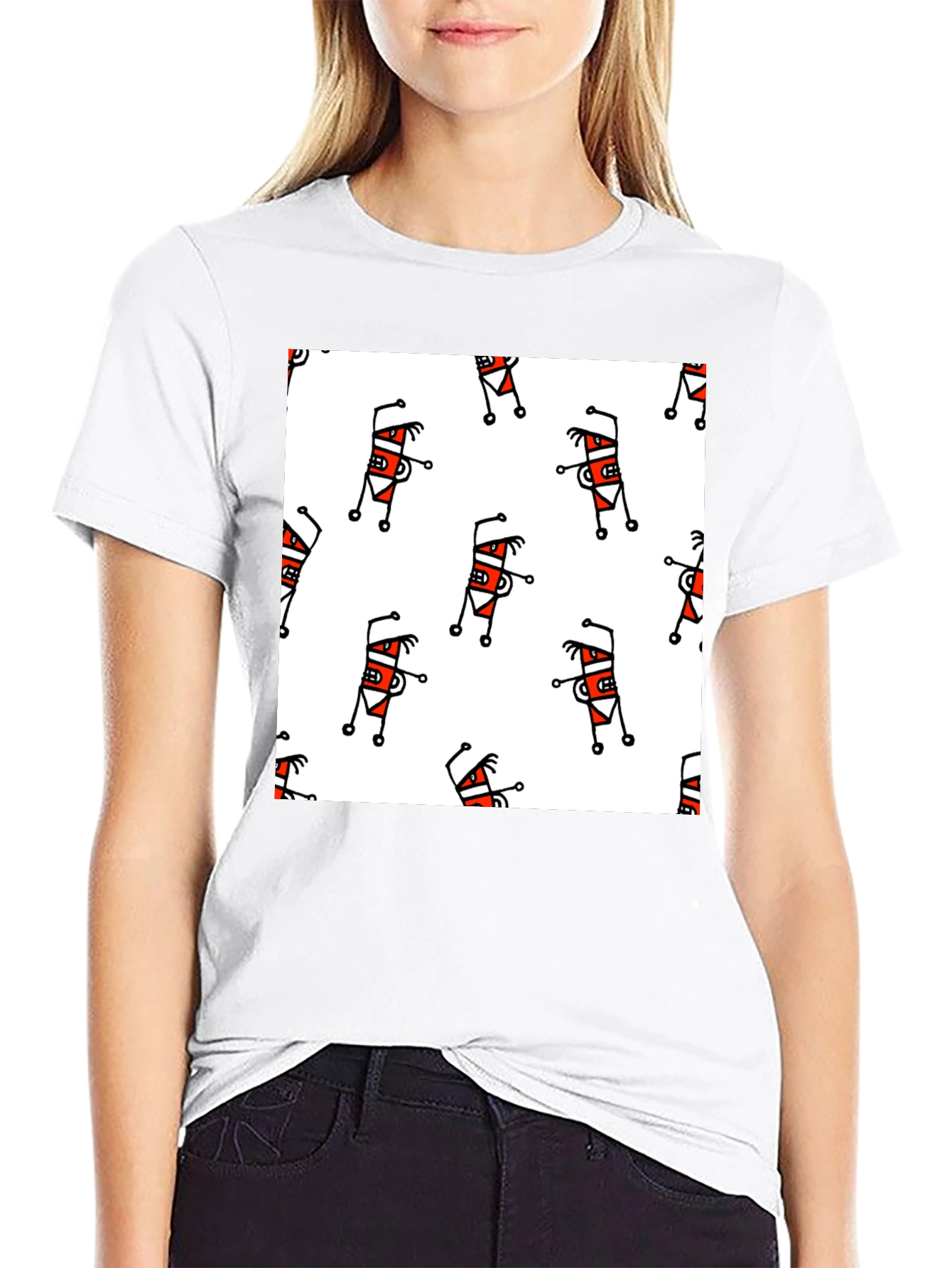 Funky Cartoon Pattern T-Shirt - Black
