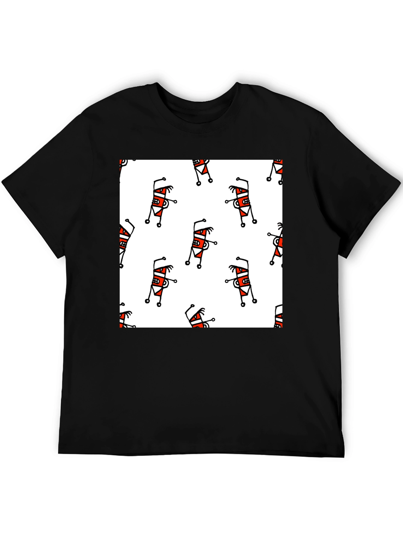 Funky Cartoon Pattern T-Shirt - Black