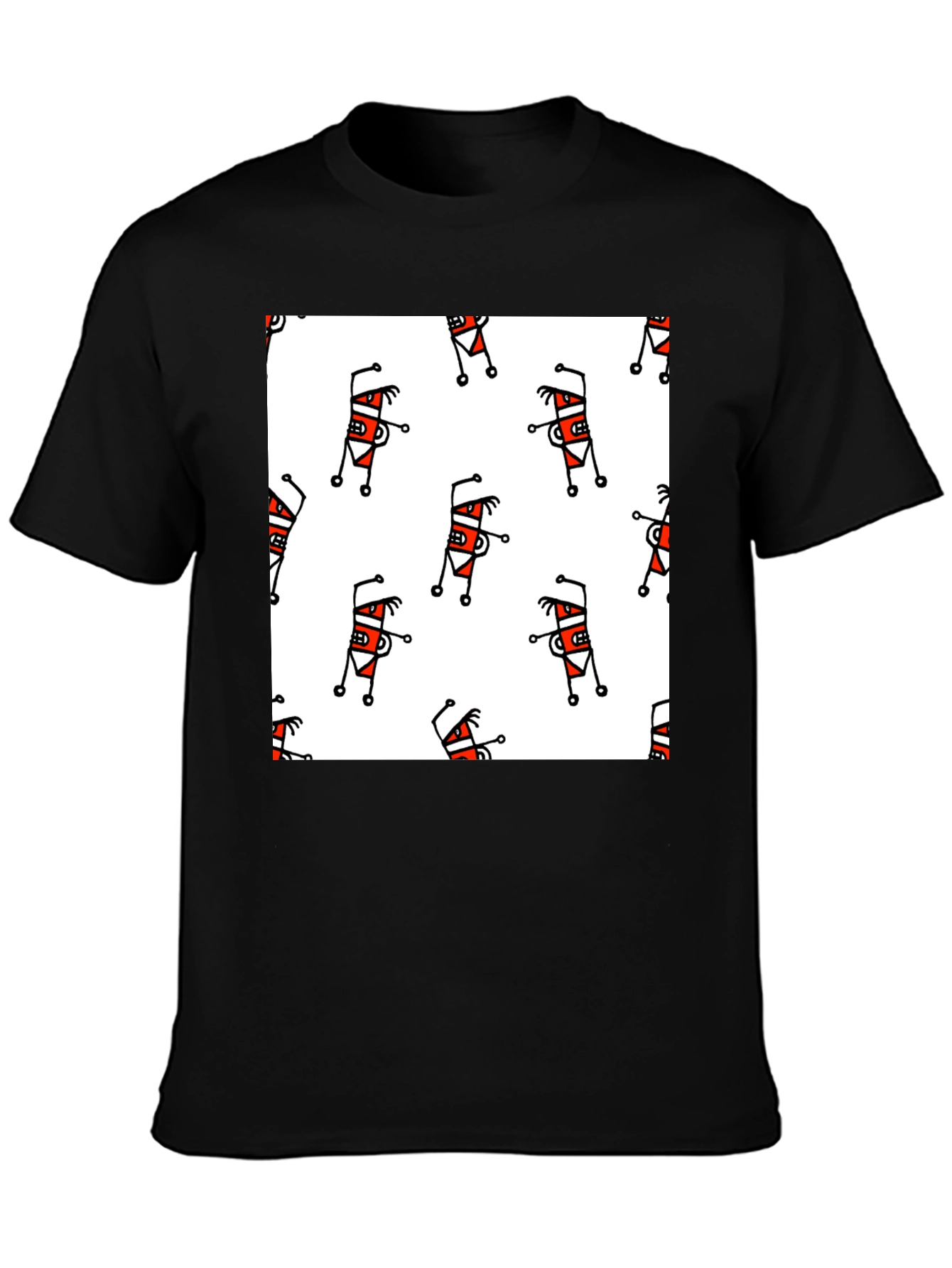 Funky Cartoon Pattern T-Shirt - Black