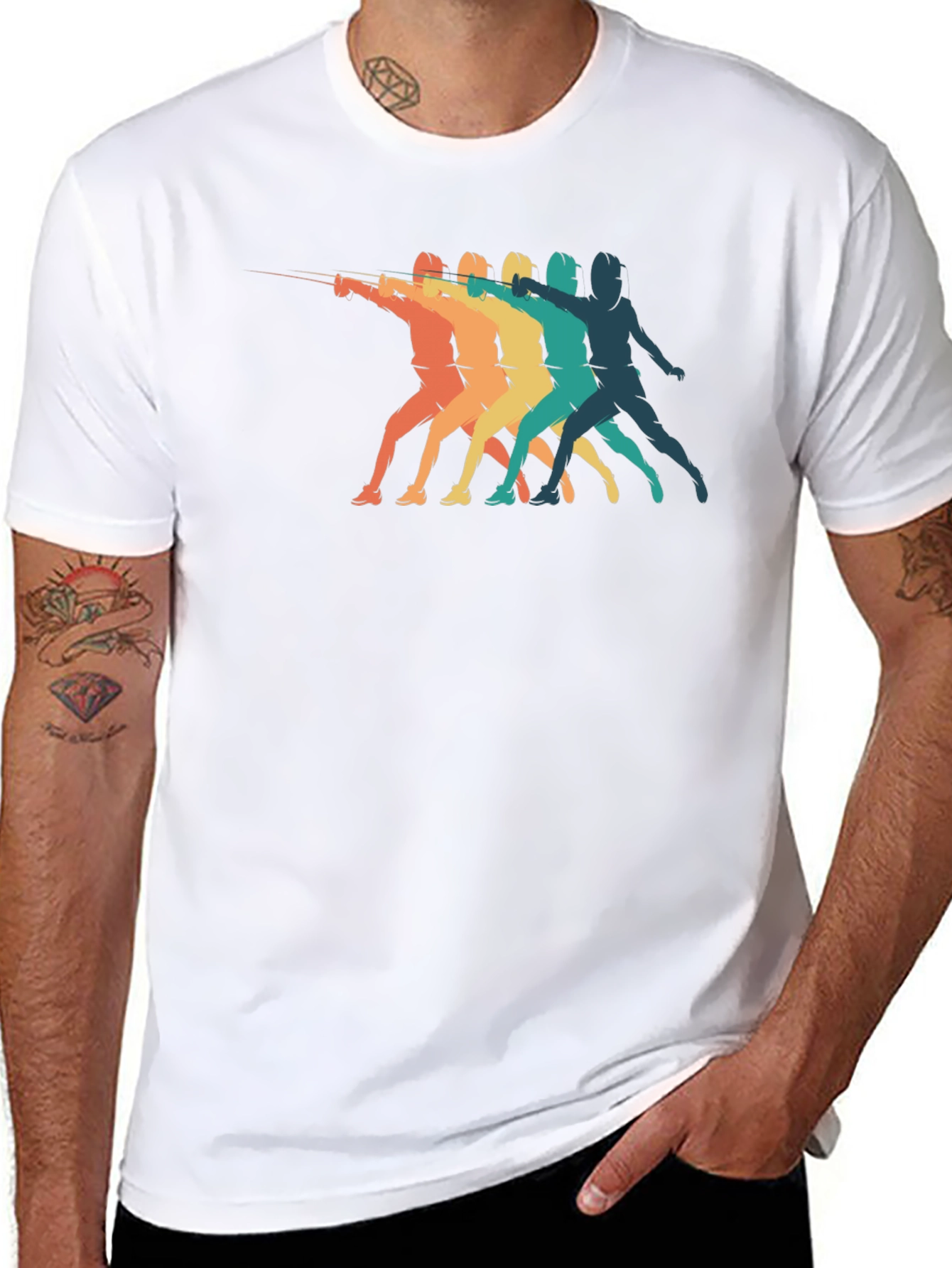 Retro Fencing Silhouette Graphic T-Shirt