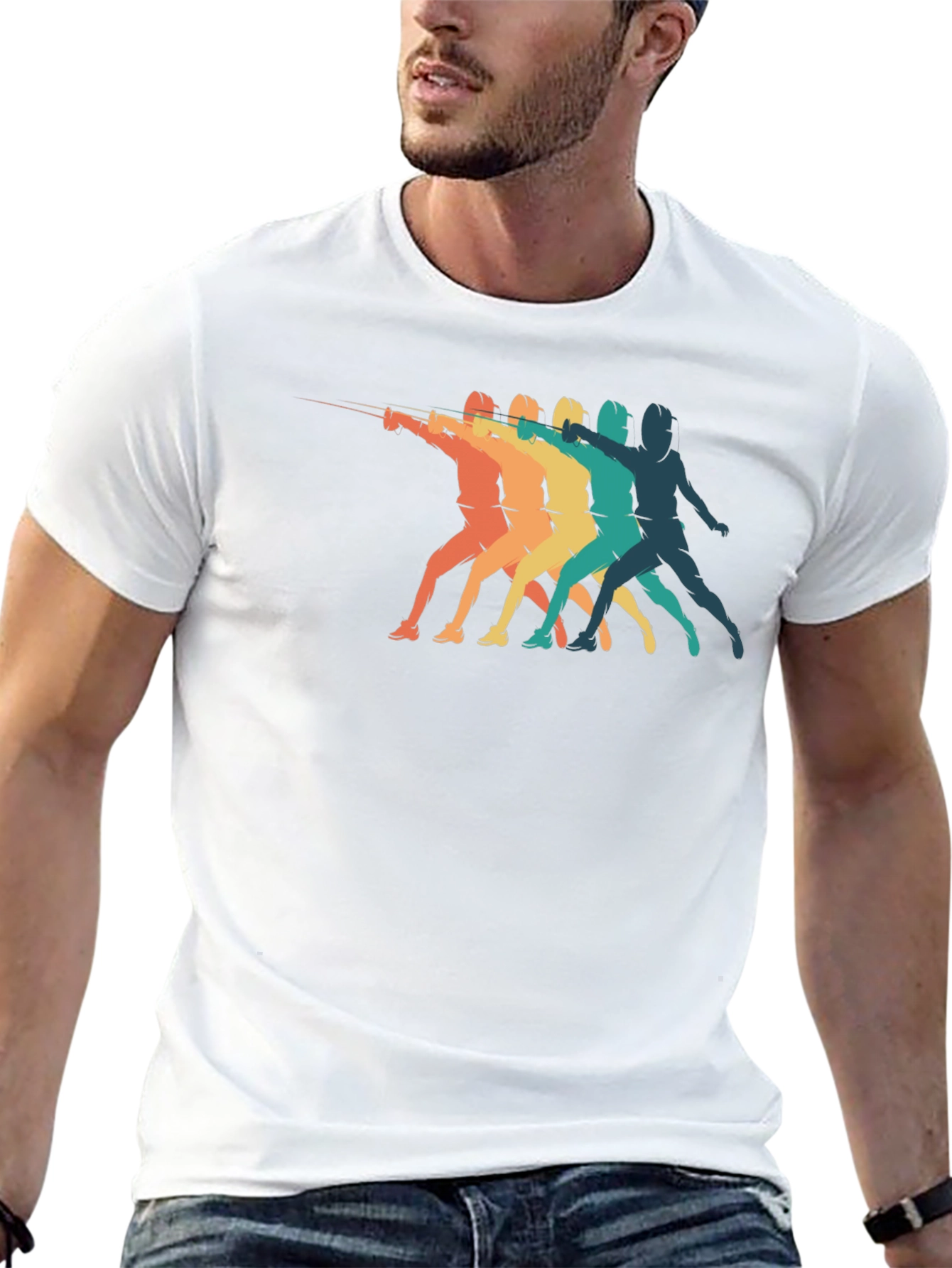 Retro Fencing Silhouette Graphic T-Shirt