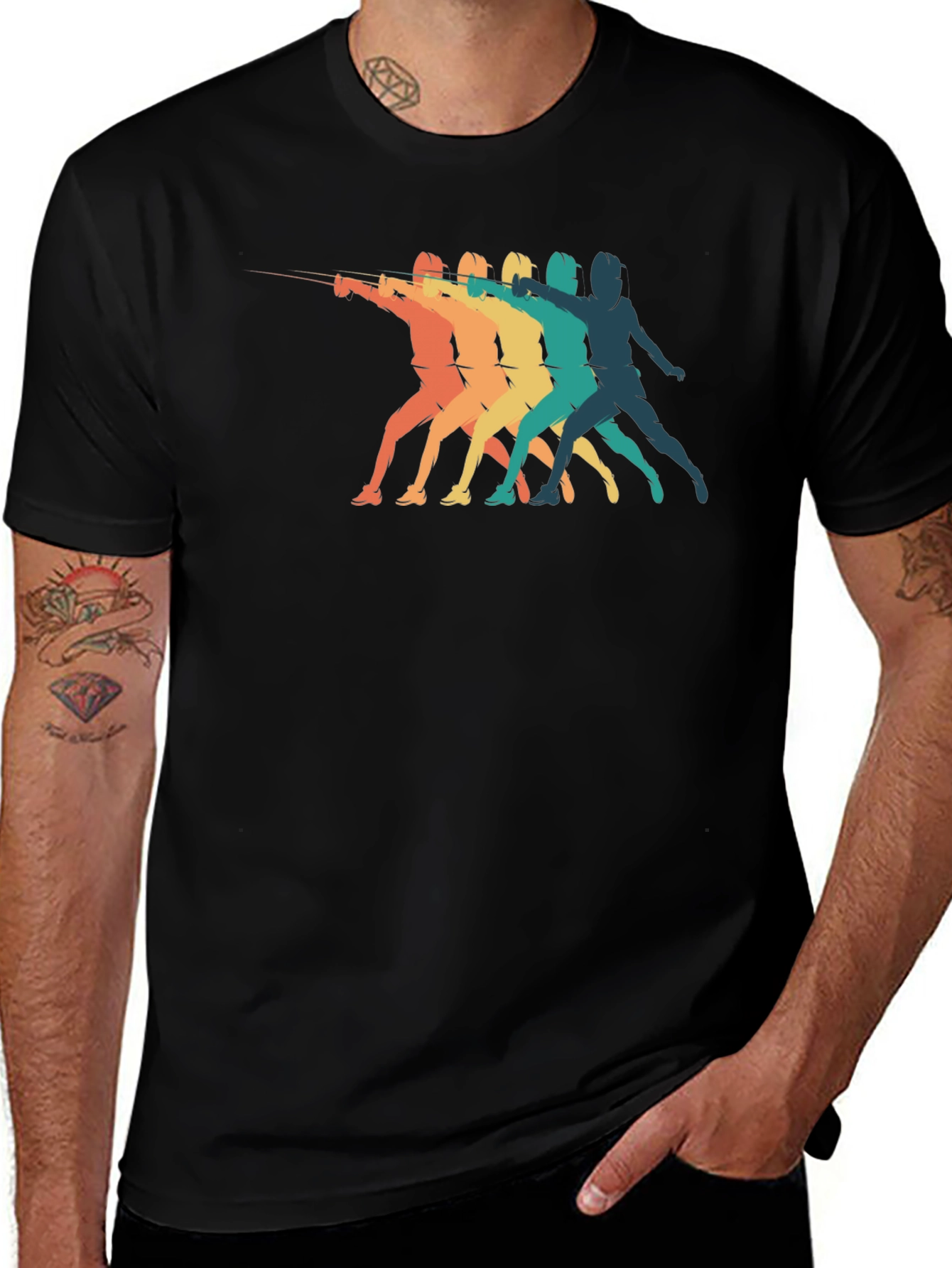 Retro Fencing Silhouette Graphic T-Shirt