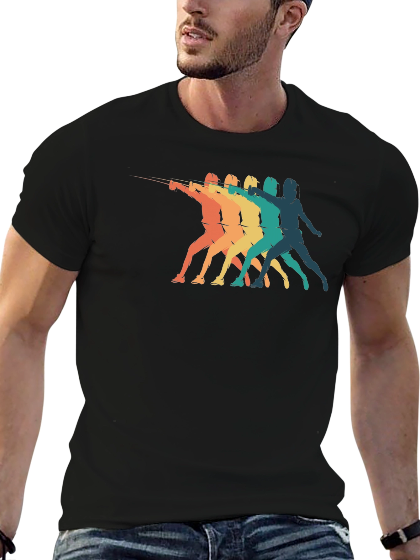 Retro Fencing Silhouette Graphic T-Shirt