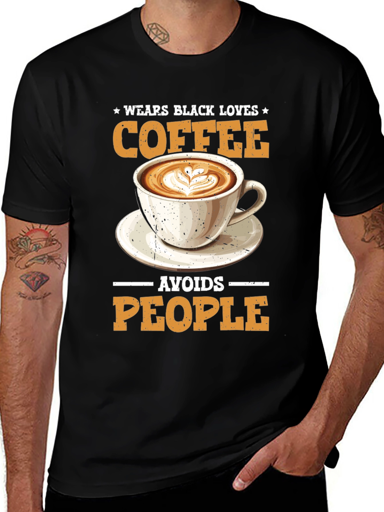 Wear Black Loves Coffee Avoids People T-Shirt