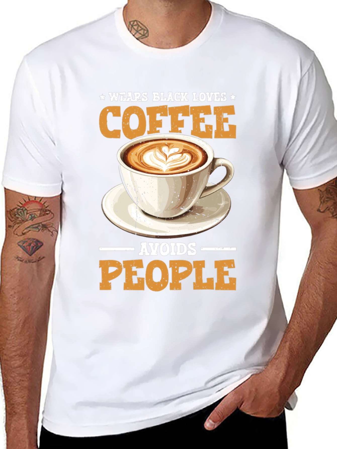 Wear Black Loves Coffee Avoids People T-Shirt