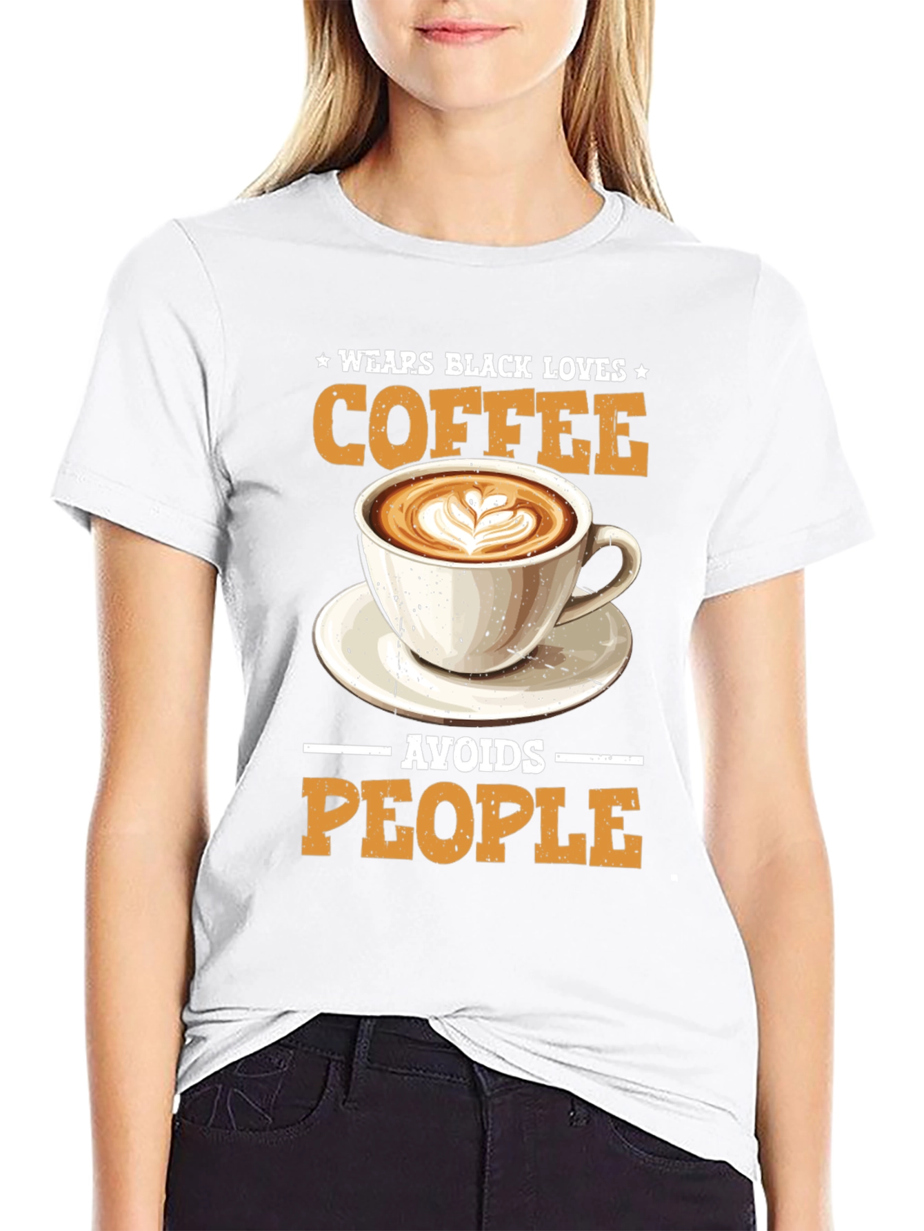 Wear Black Loves Coffee Avoids People T-Shirt
