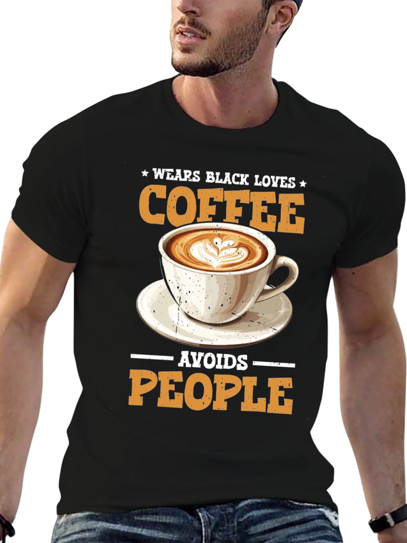 Wear Black Loves Coffee Avoids People T-Shirt