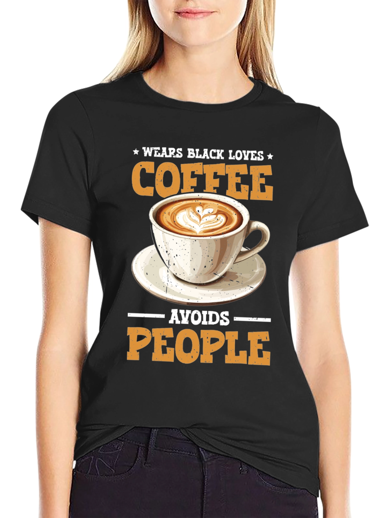 Wear Black Loves Coffee Avoids People T-Shirt