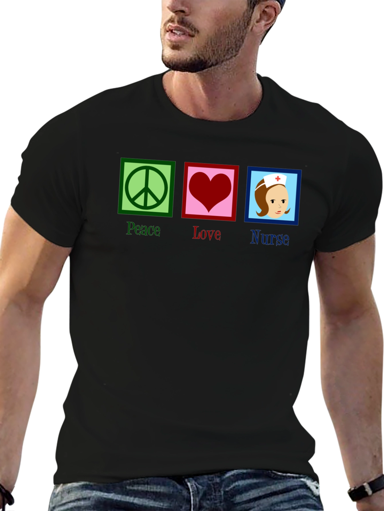 Peace Love Nurse T-Shirt - Black Cotton Tee
