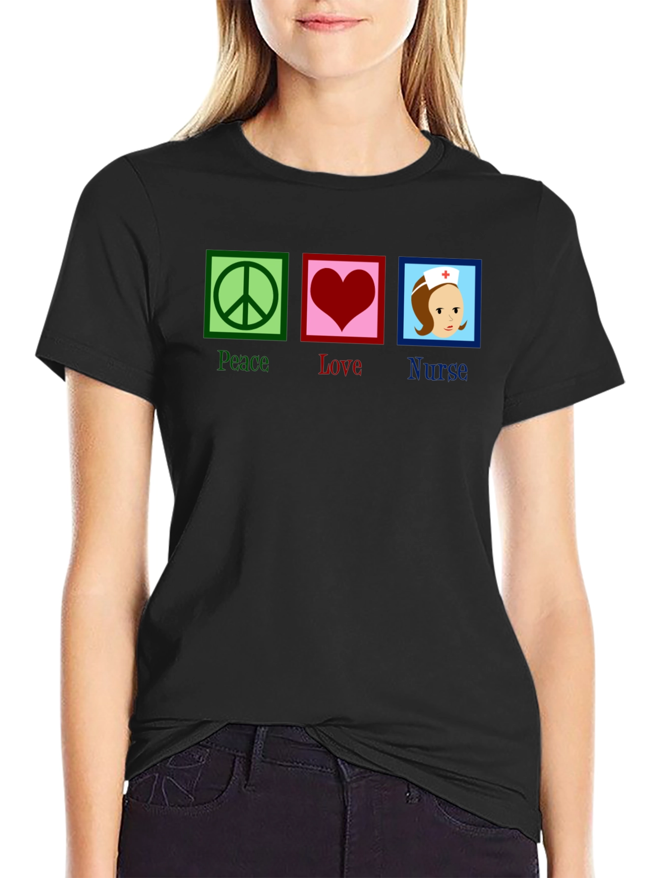 Peace Love Nurse T-Shirt - Black Cotton Tee