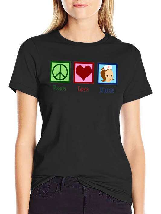 Peace Love Nurse T-Shirt - Black Cotton Tee