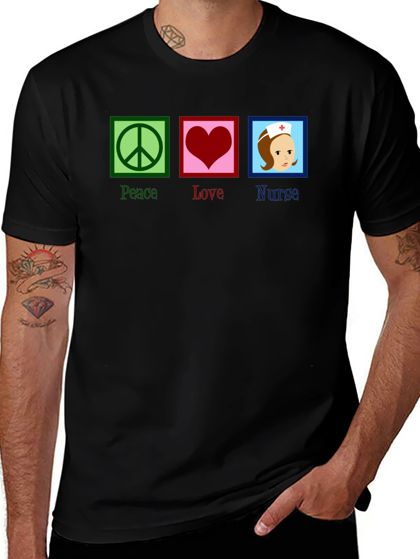 Peace Love Nurse T-Shirt - Black Cotton Tee