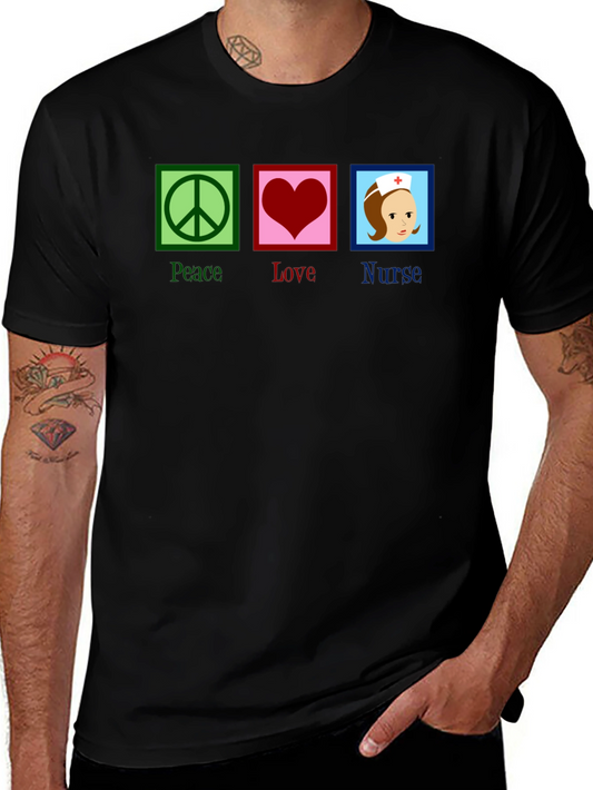 Peace Love Nurse T-Shirt - Black Cotton Tee