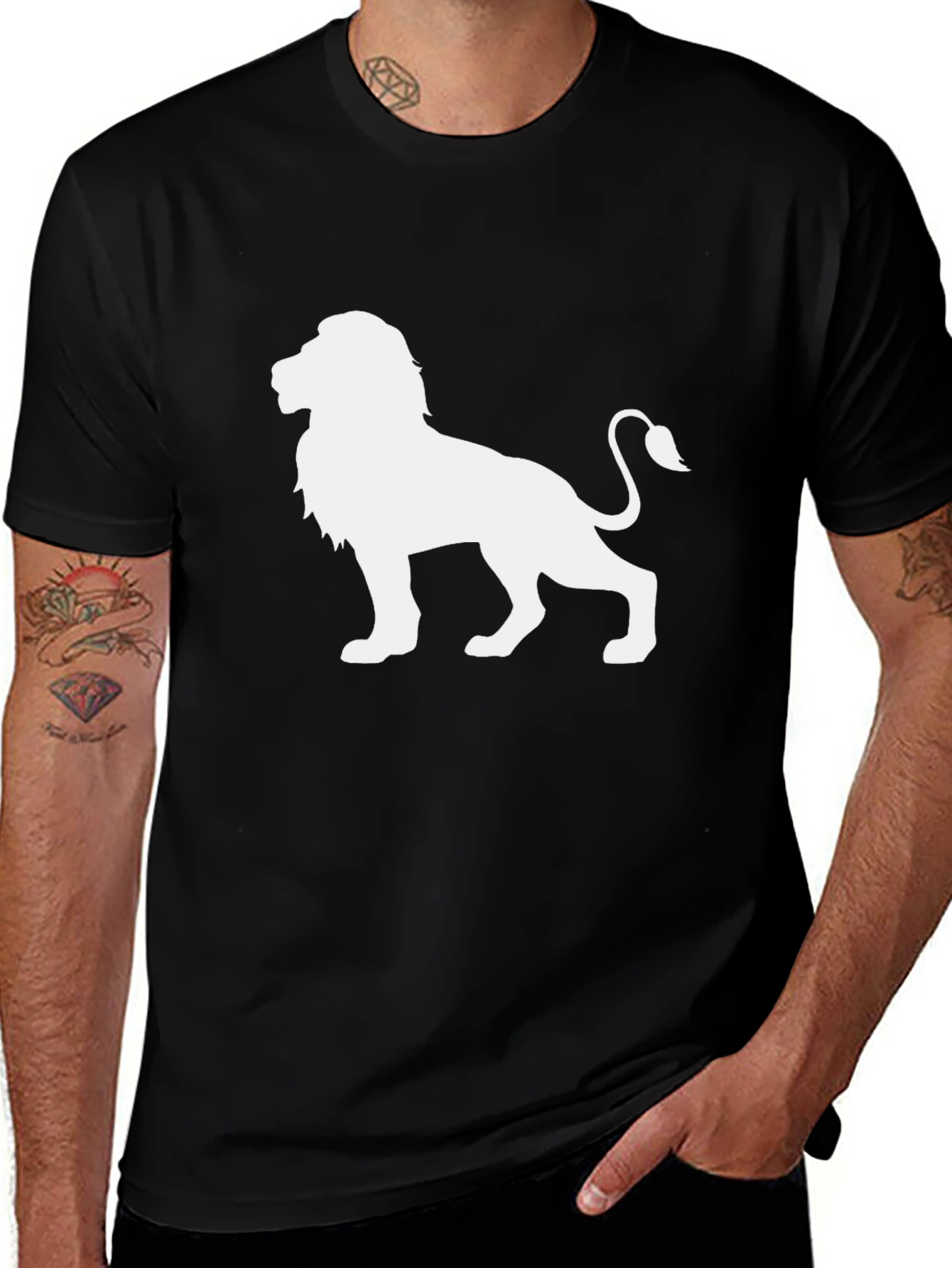 Lion Graphic Black T-Shirt - Mens Crew Neck Tee