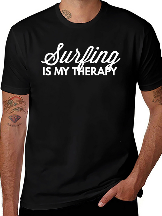 Surfing is My Therapy Black Tee Shirt