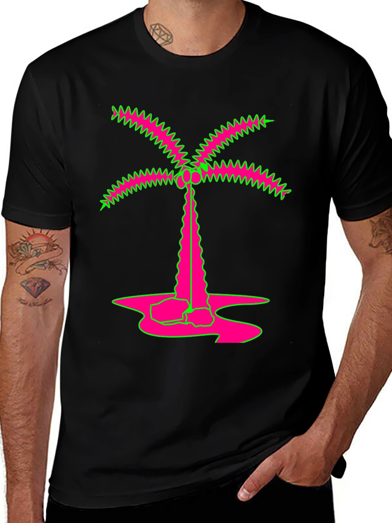 Vibrant Neon Palm Tree Graphic Tee