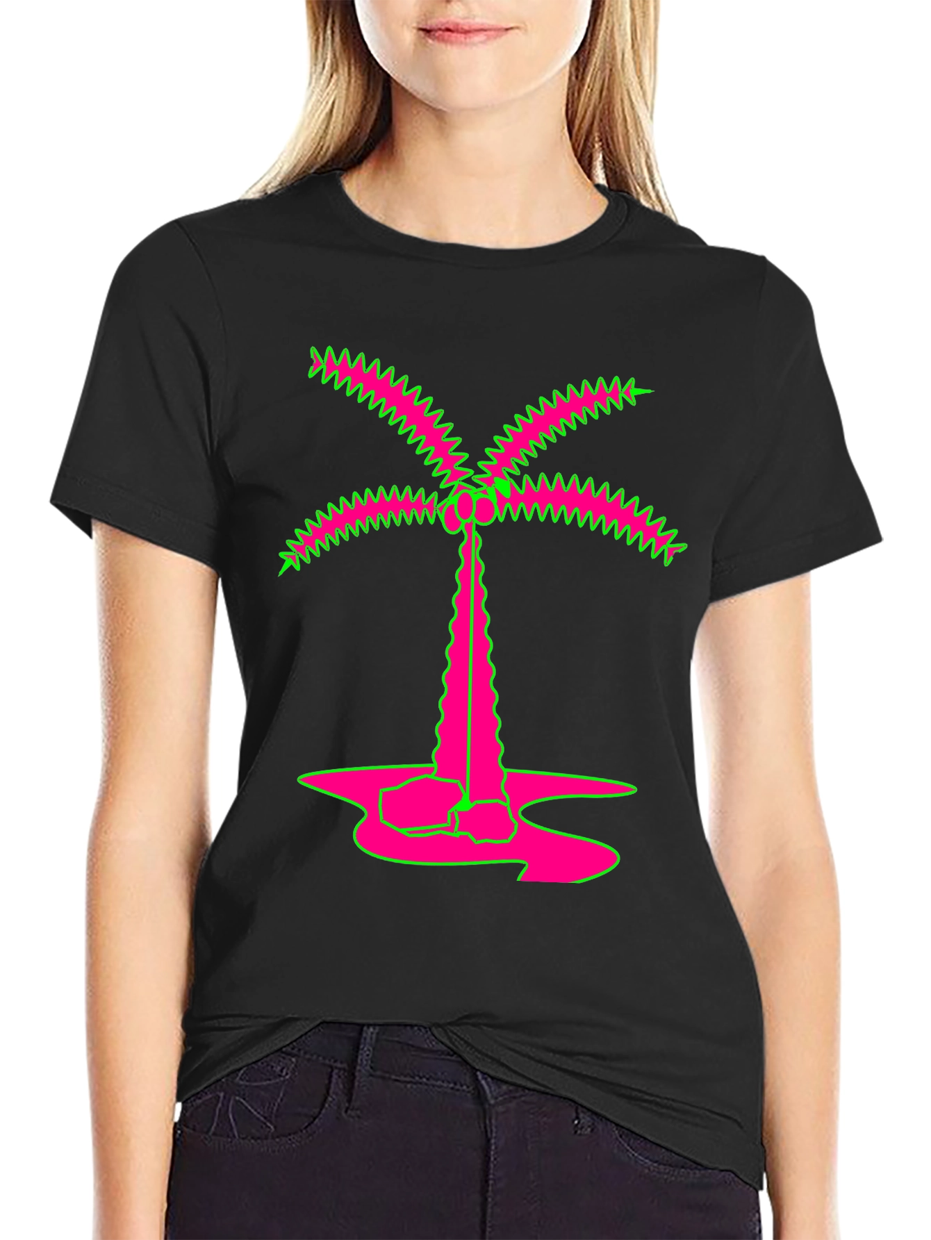 Vibrant Neon Palm Tree Graphic Tee