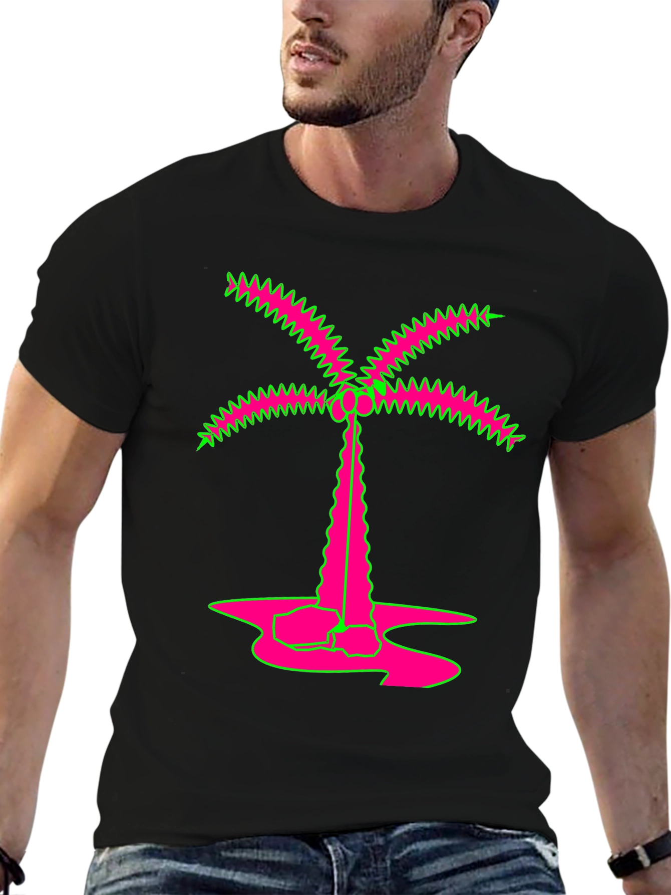 Vibrant Neon Palm Tree Graphic Tee