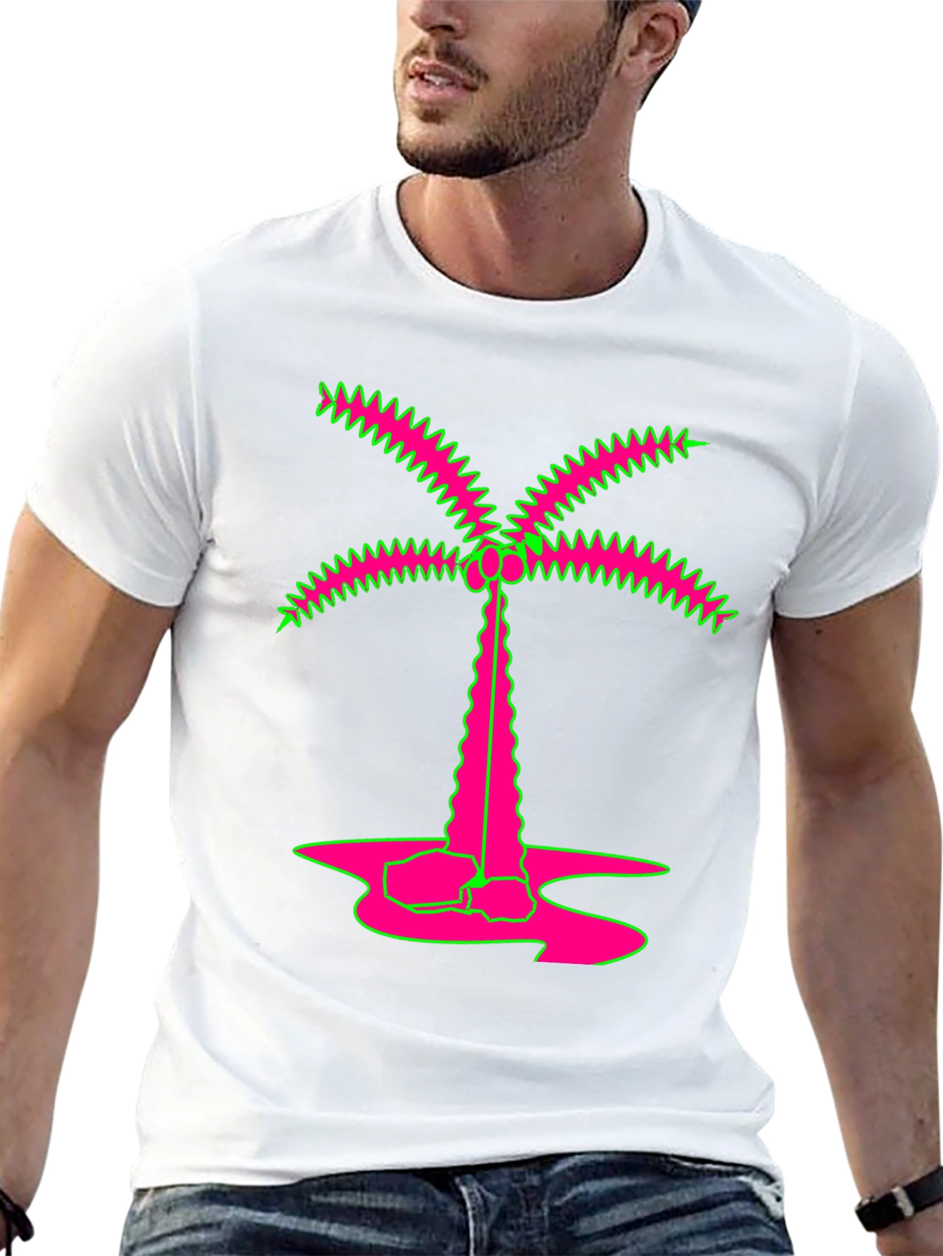 Vibrant Neon Palm Tree Graphic Tee