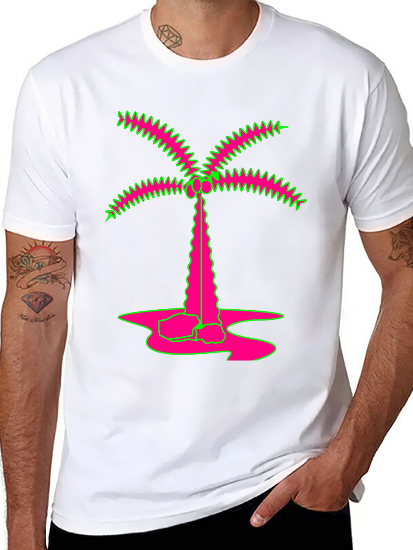 Vibrant Neon Palm Tree Graphic Tee