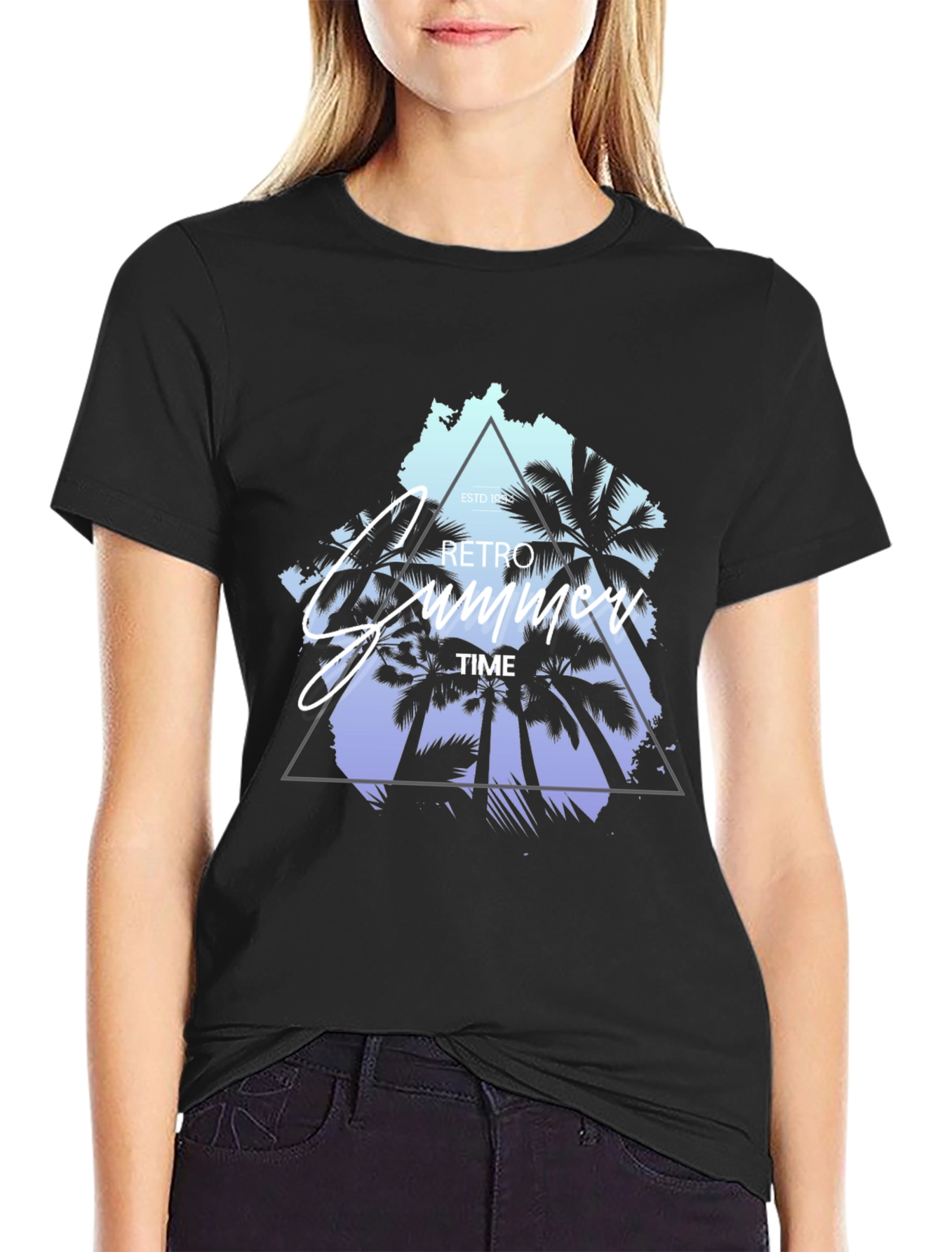 Retro Summer Time Palm Tree Graphic T-Shirt