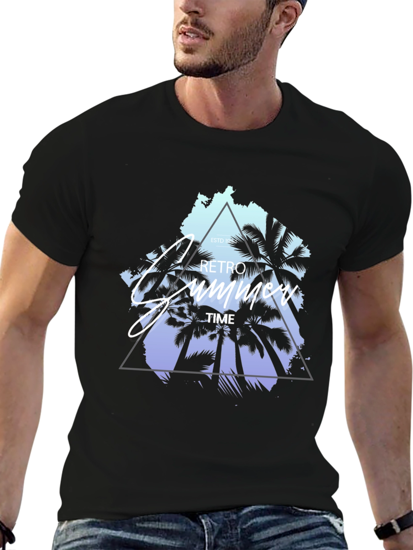 Retro Summer Time Palm Tree Graphic T-Shirt