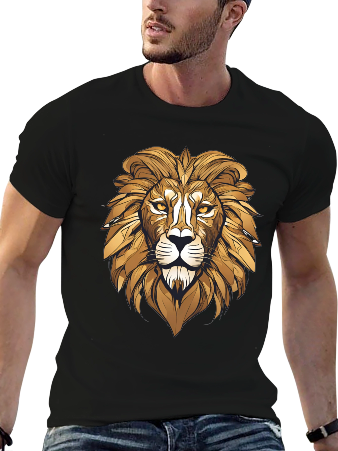 Bold Lion Graphic Tee - Black Cotton Blend