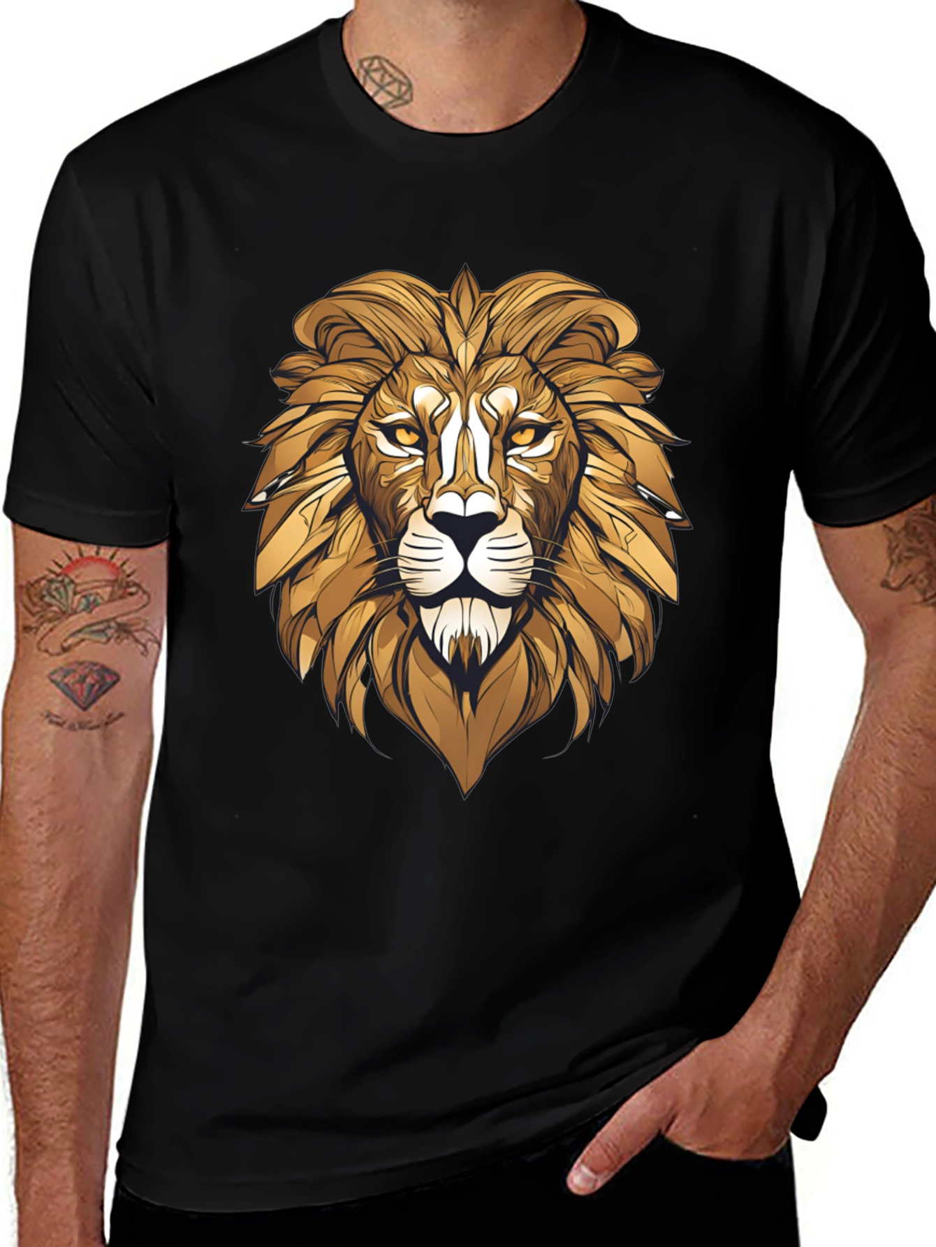 Bold Lion Graphic Tee - Black Cotton Blend
