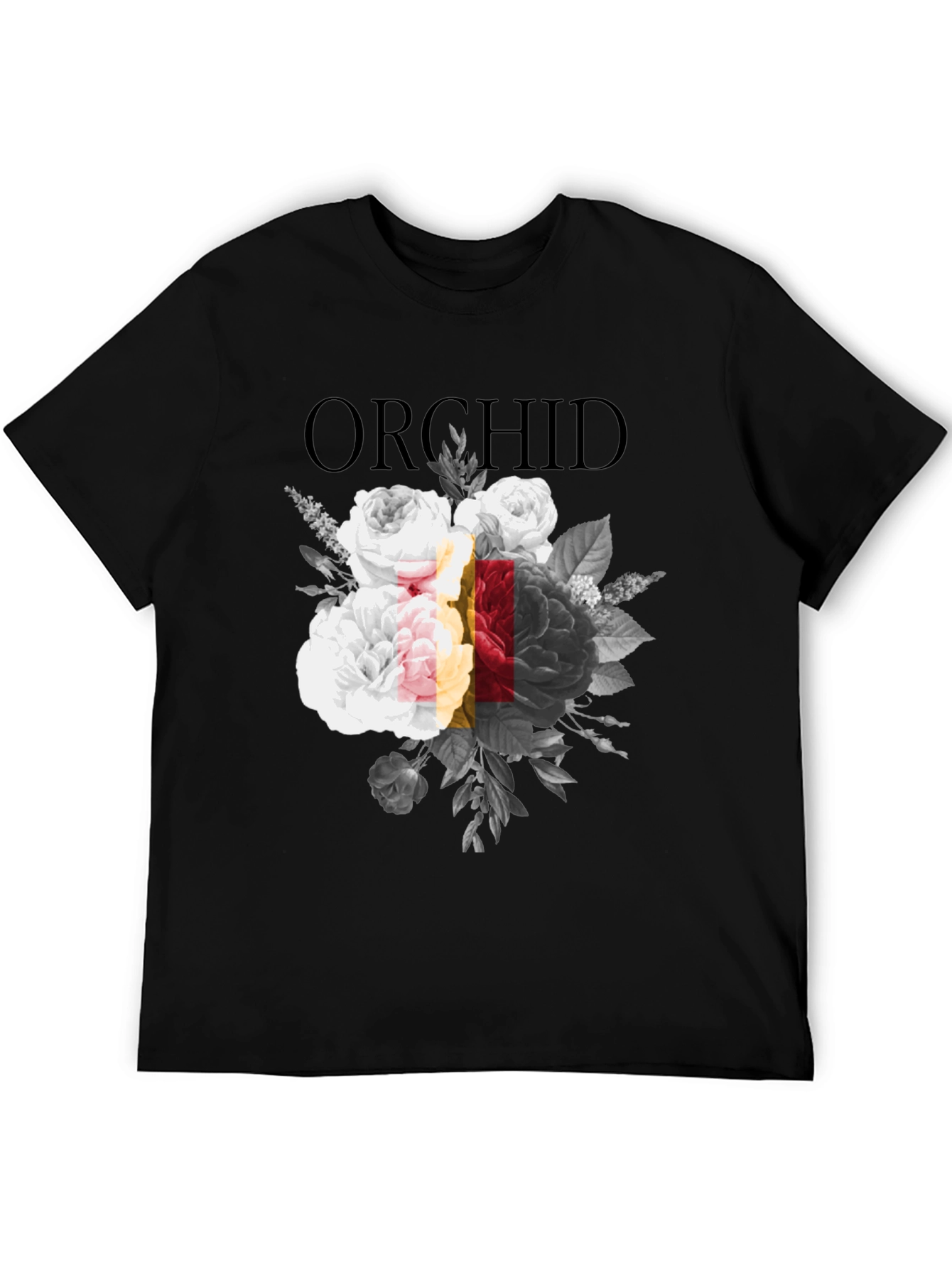 Orchid Floral Print Black Graphic T-Shirt