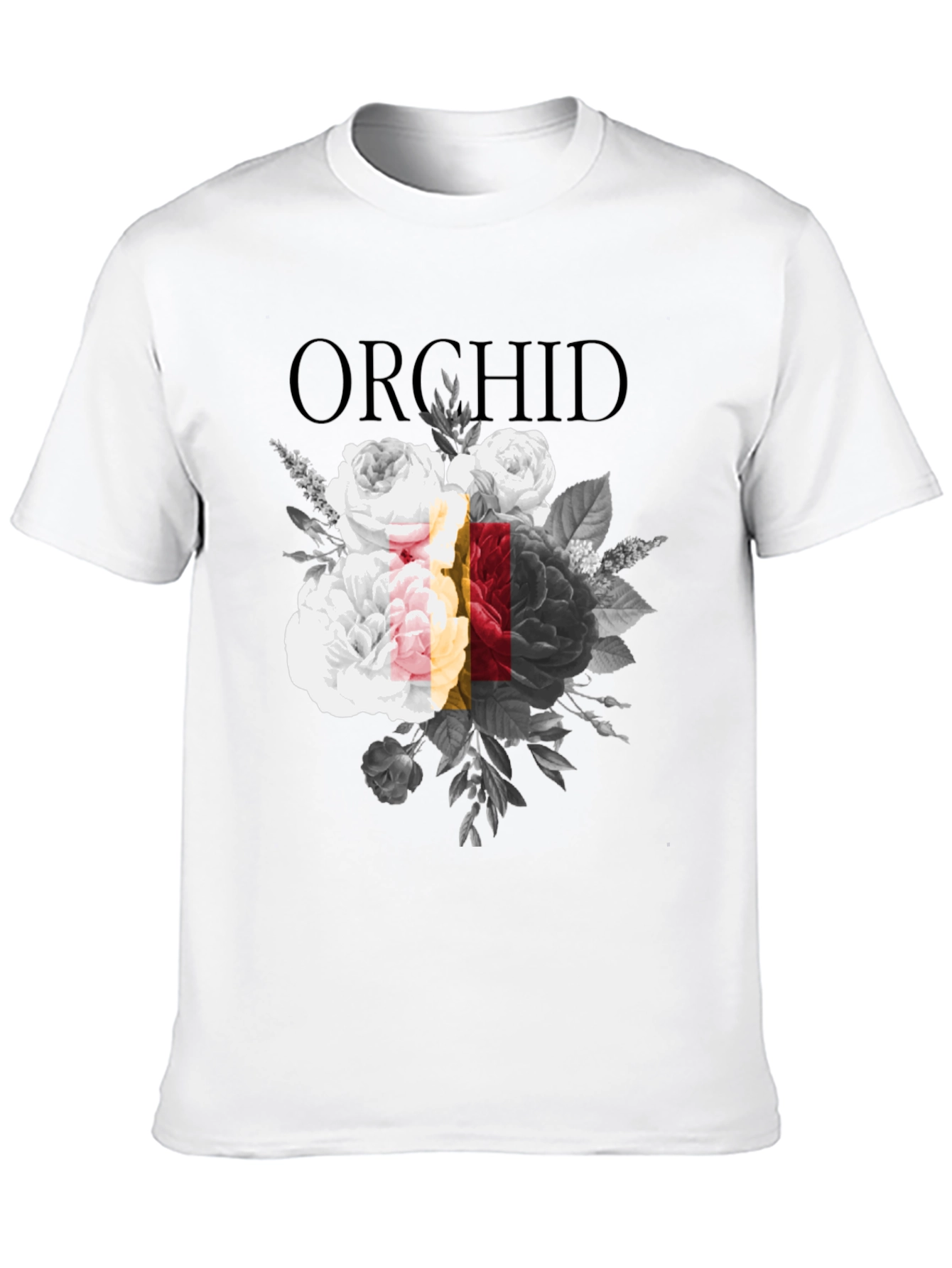 Orchid Floral Print Black Graphic T-Shirt