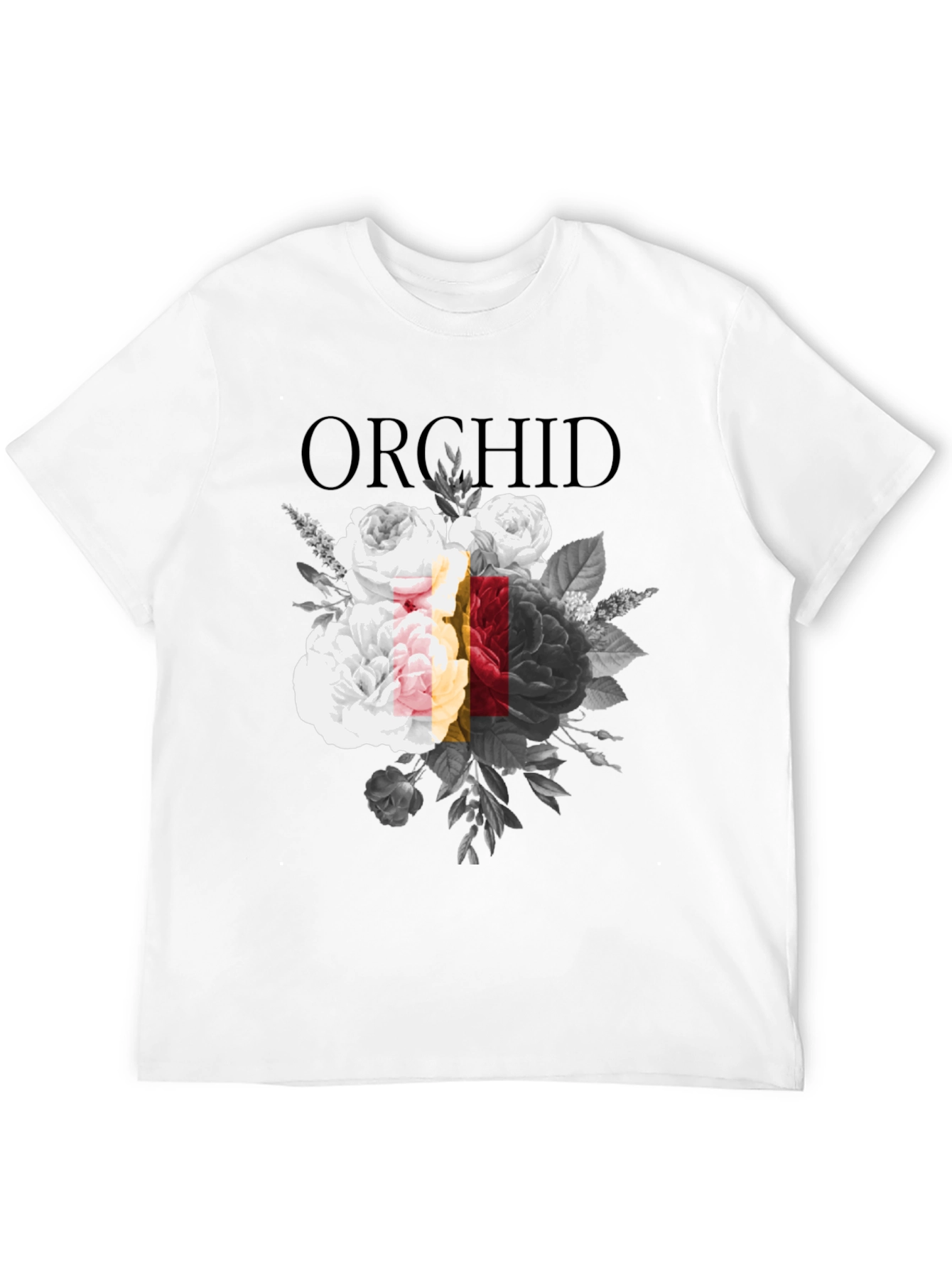 Orchid Floral Print Black Graphic T-Shirt