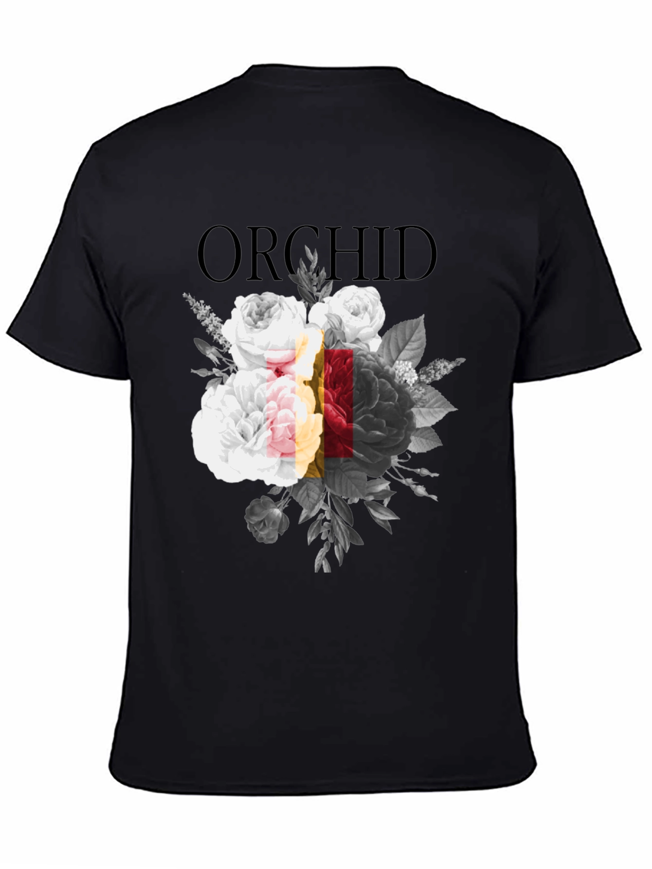 Orchid Floral Print Black Graphic T-Shirt