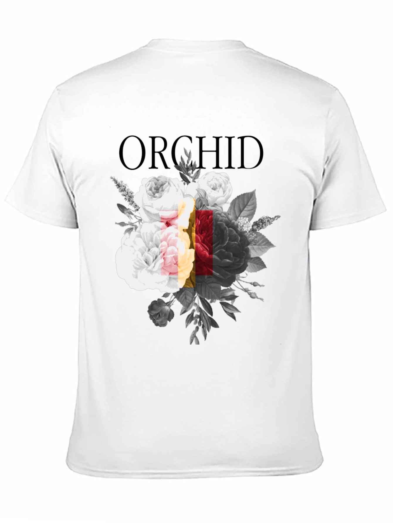 Orchid Floral Print Black Graphic T-Shirt