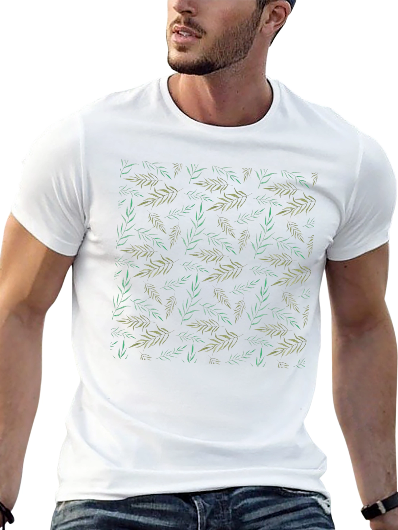 Leaf Print Black T-Shirt - Casual Style