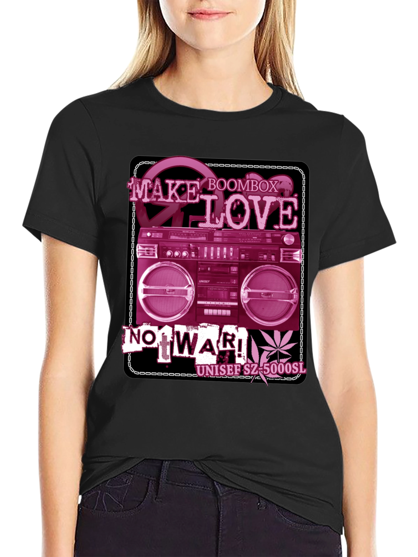 Retro Boombox Make Love Not War Graphic T-Shirt
