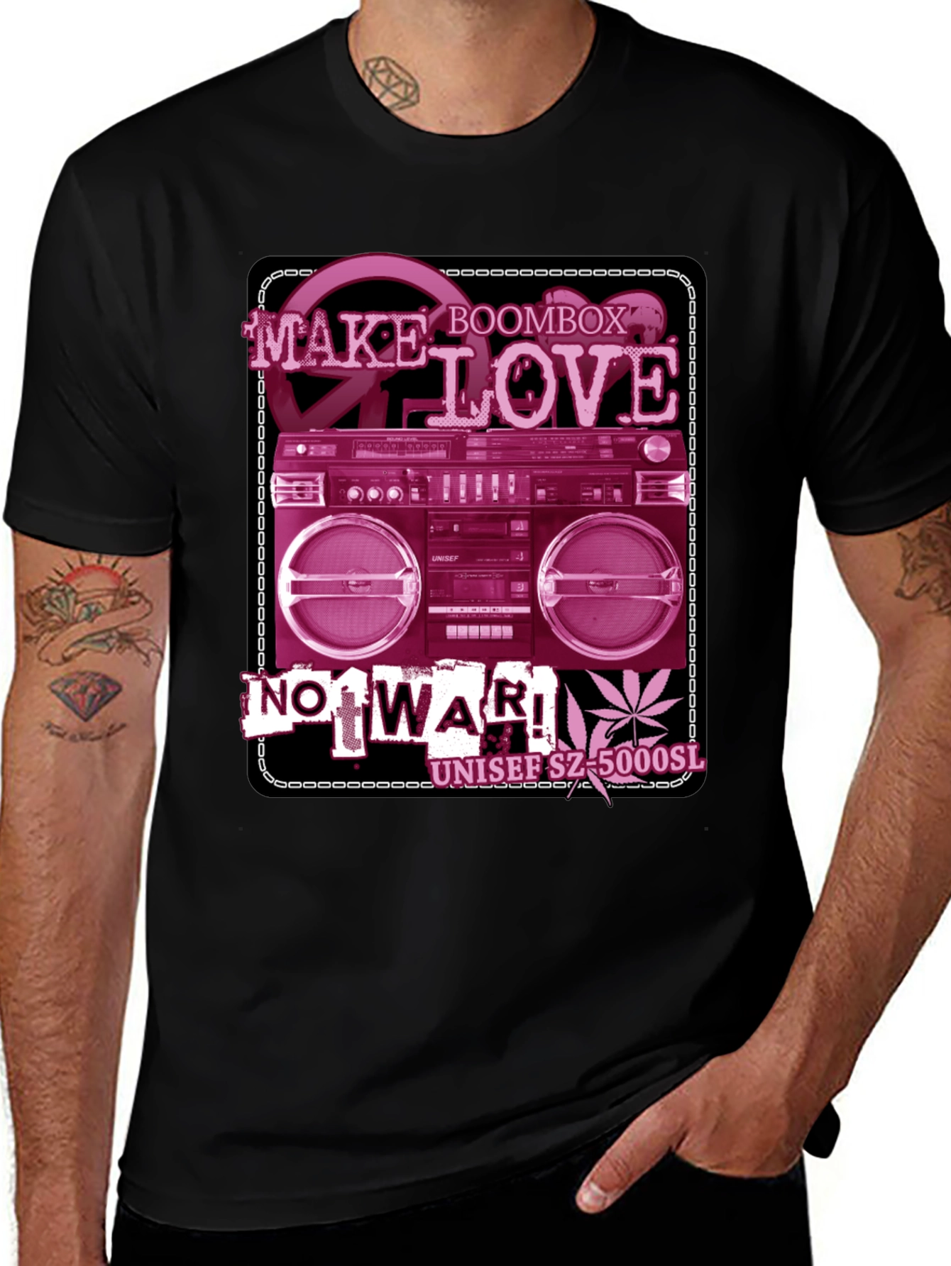 Retro Boombox Make Love Not War Graphic T-Shirt