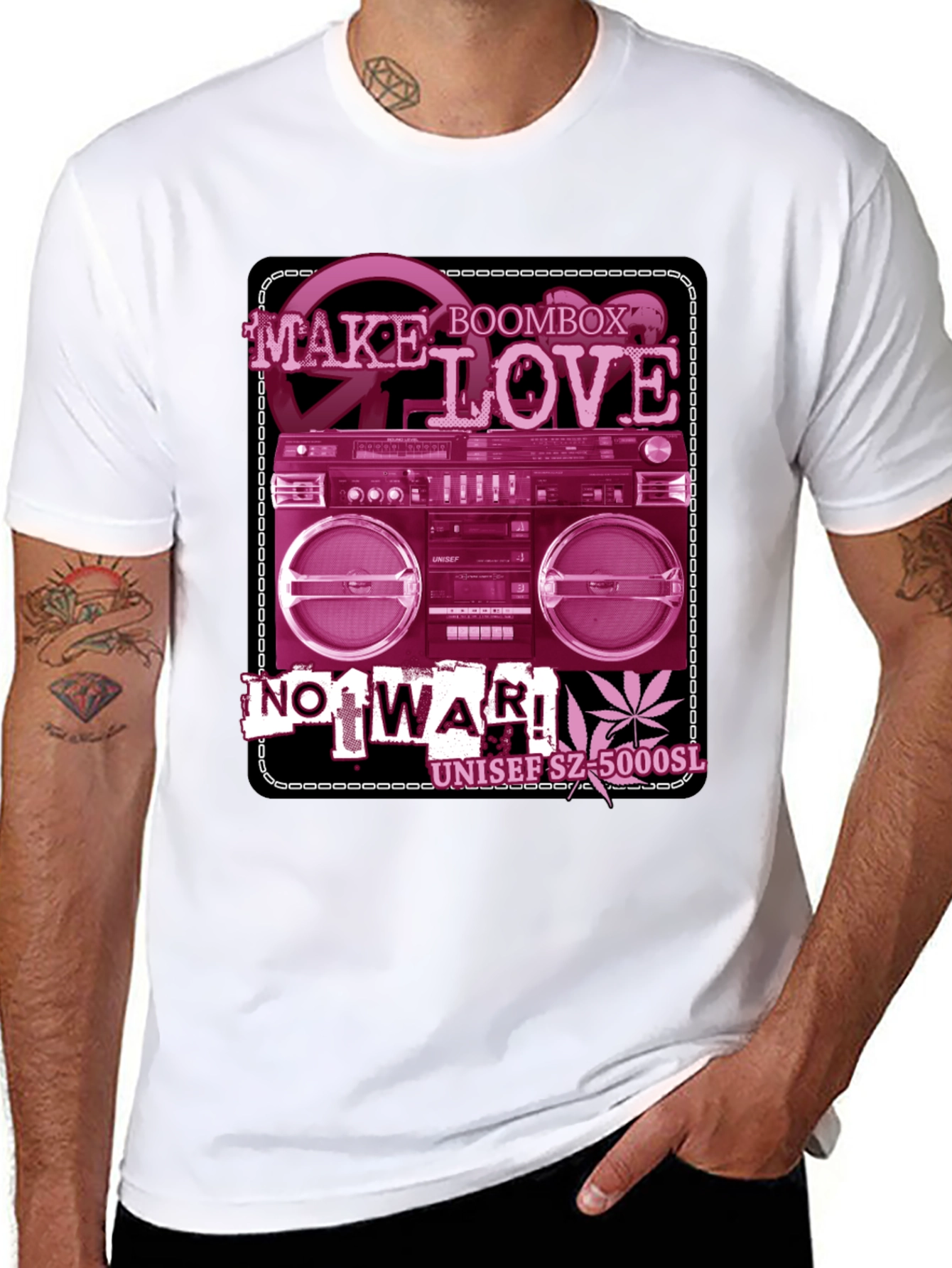 Retro Boombox Make Love Not War Graphic T-Shirt