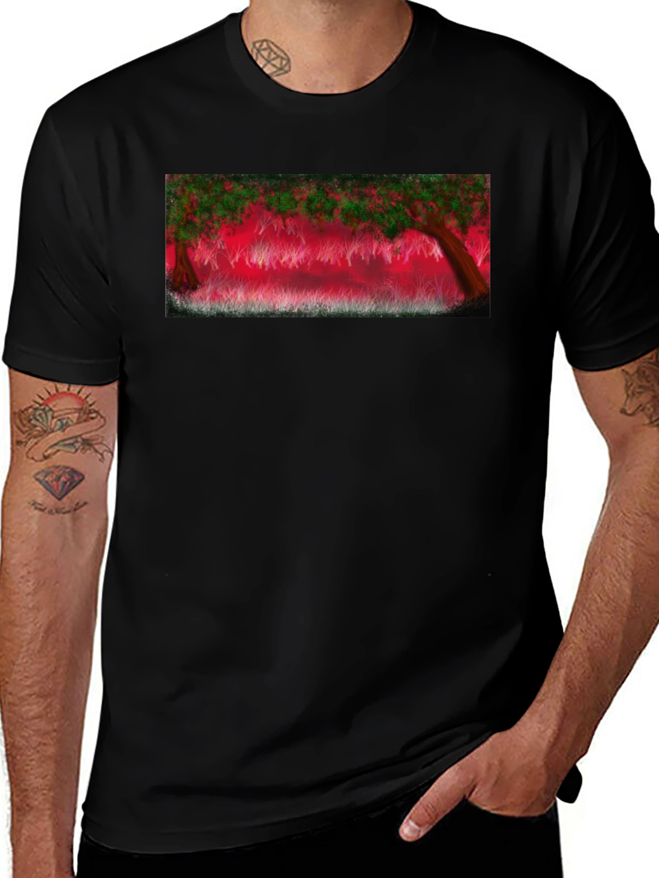 Enchanted Forest Graphic Tee - Black Cotton Blend