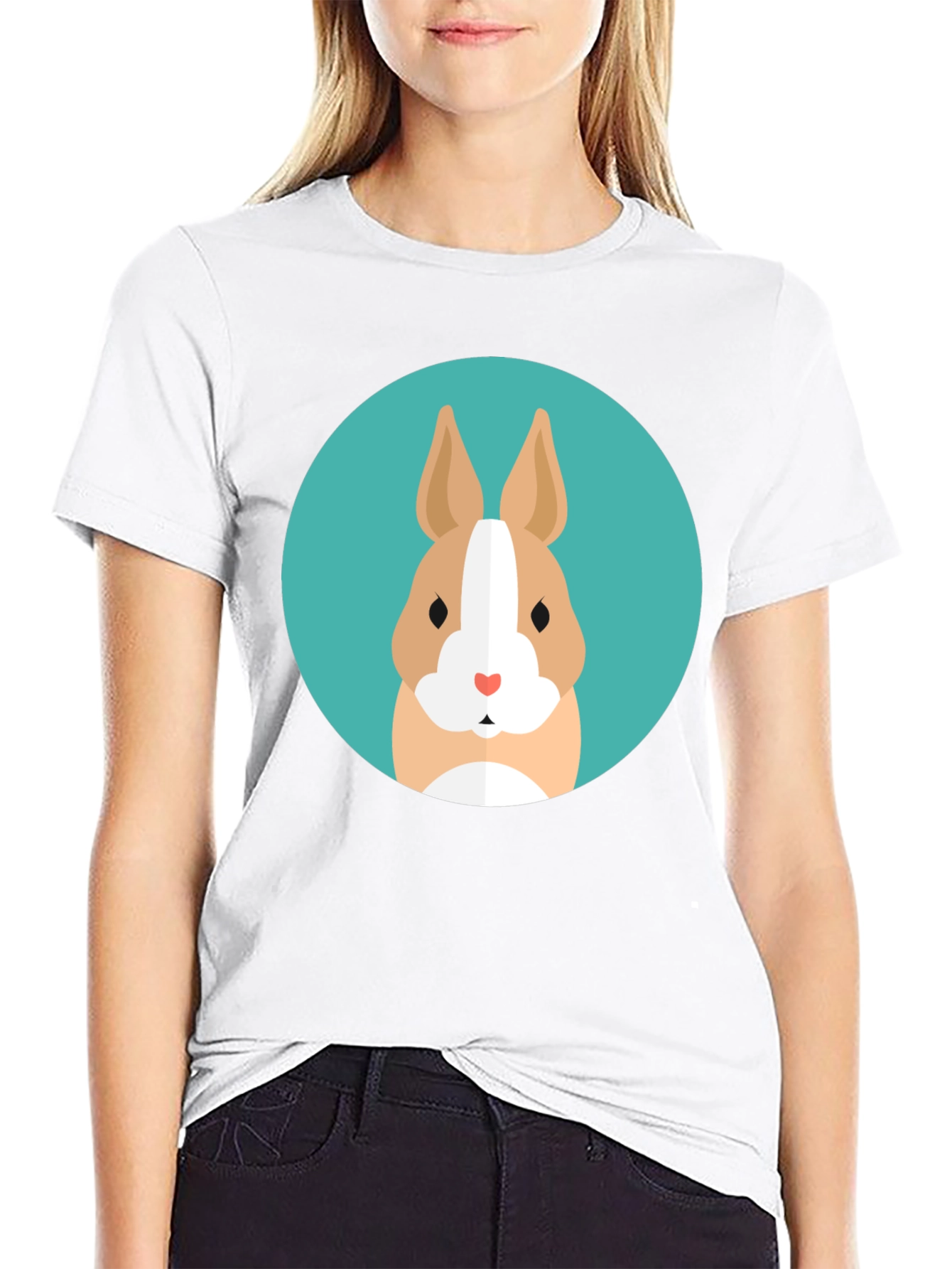 Cute Bunny Graphic Tee - Soft Black Cotton T-Shirt