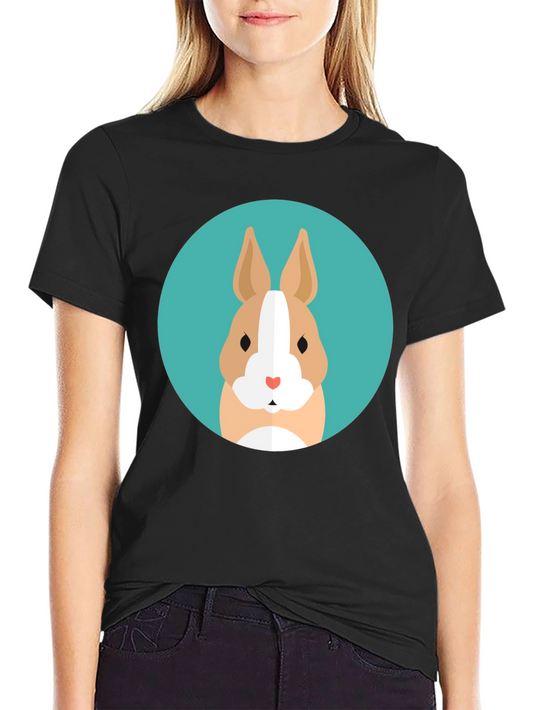 Cute Bunny Graphic Tee - Soft Black Cotton T-Shirt