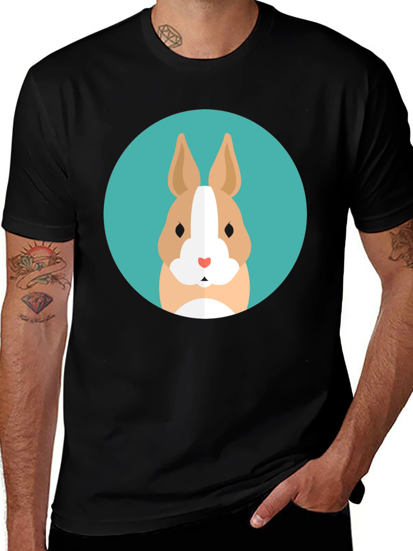 Cute Bunny Graphic Tee - Soft Black Cotton T-Shirt