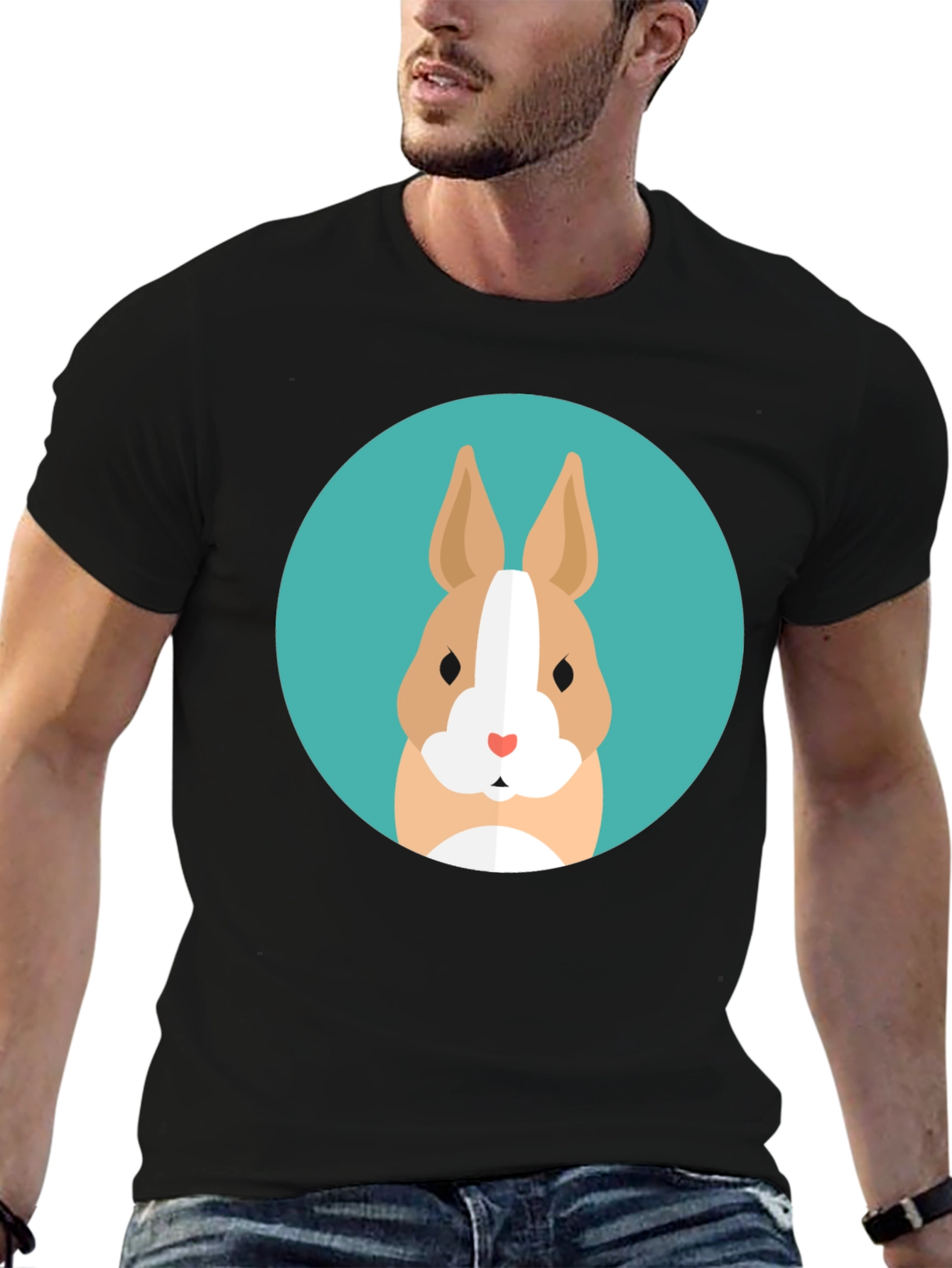 Cute Bunny Graphic Tee - Soft Black Cotton T-Shirt